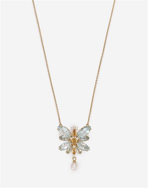 Spring necklace in yellow 18kt gold with aquamarine butterfly